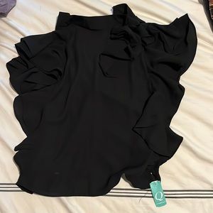 Black satin worktop. High neck with a tie. Never worn